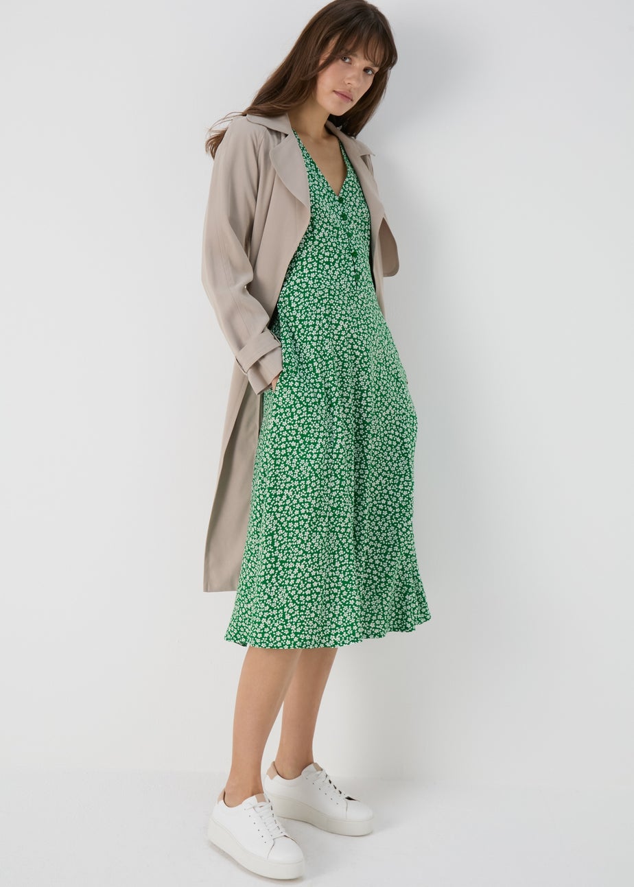 Green Spot Print Midi Dress
