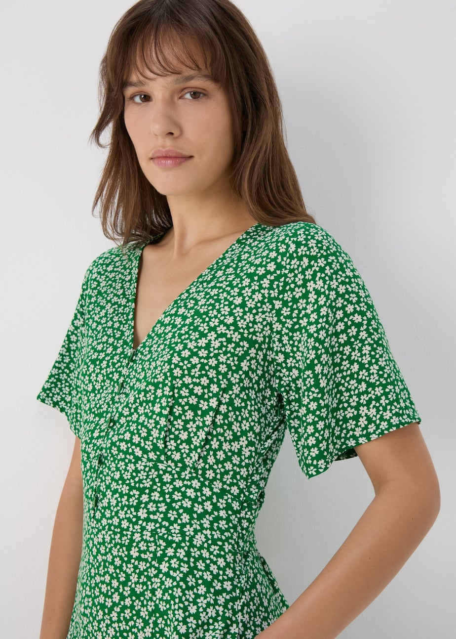 Green Spot Print Midi Dress