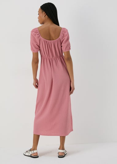 Pink Tie Front Textured Midi Dress