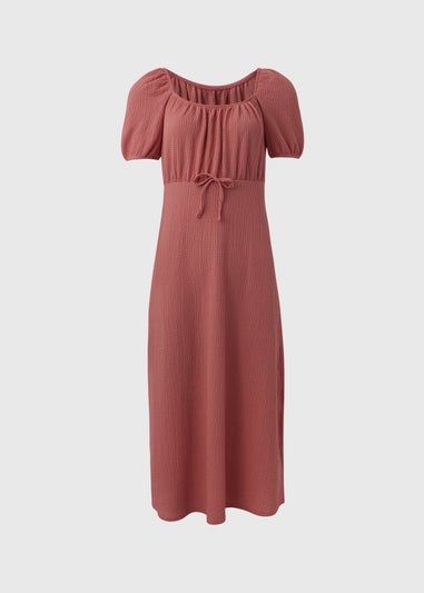 Pink Tie Front Textured Midi Dress