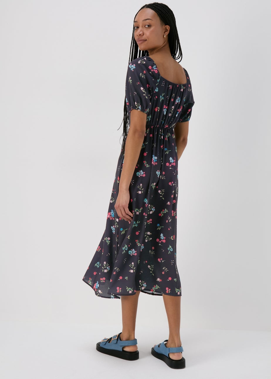 Black Tie Front Woven Midi Dress