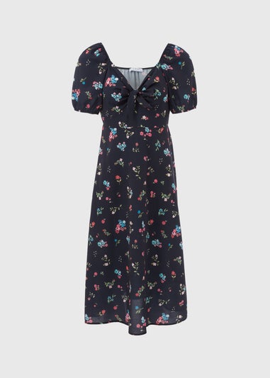 Black Tie Front Woven Midi Dress