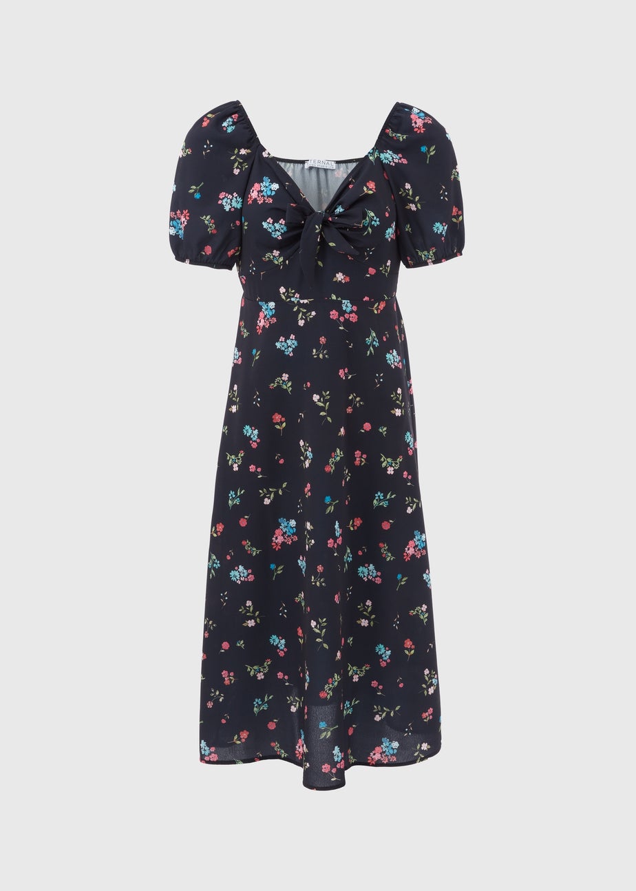 Black Tie Front Woven Midi Dress