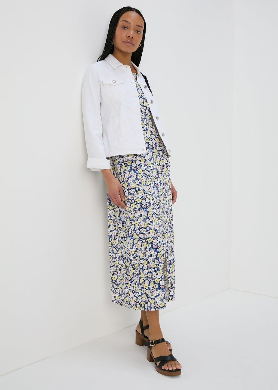 Multicolour Shirred Cuff Jersey Midi Dress