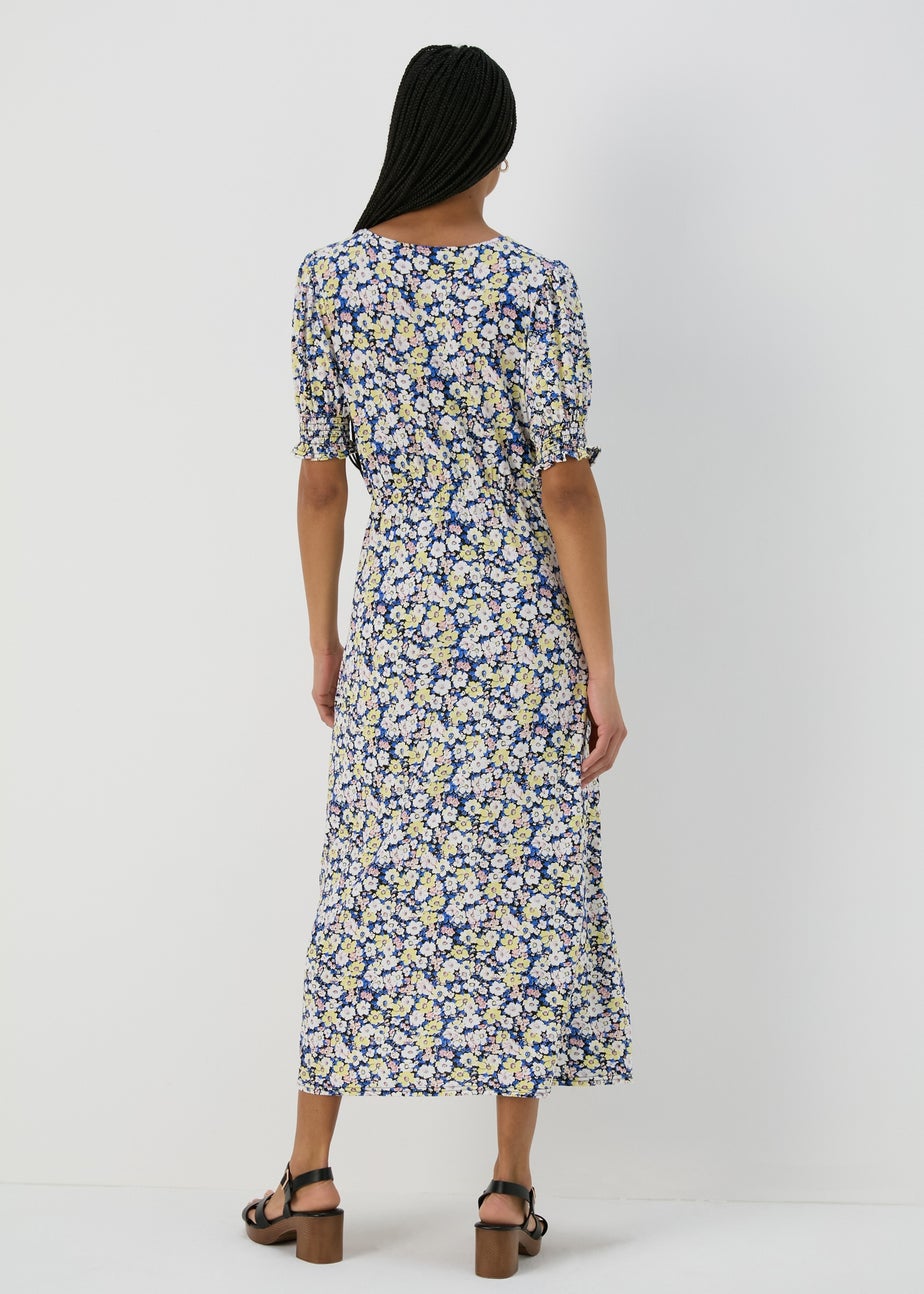 Multicolour Shirred Cuff Jersey Midi Dress