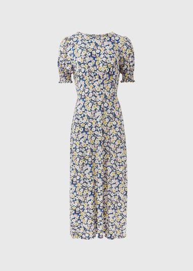 Multicolour Shirred Cuff Jersey Midi Dress