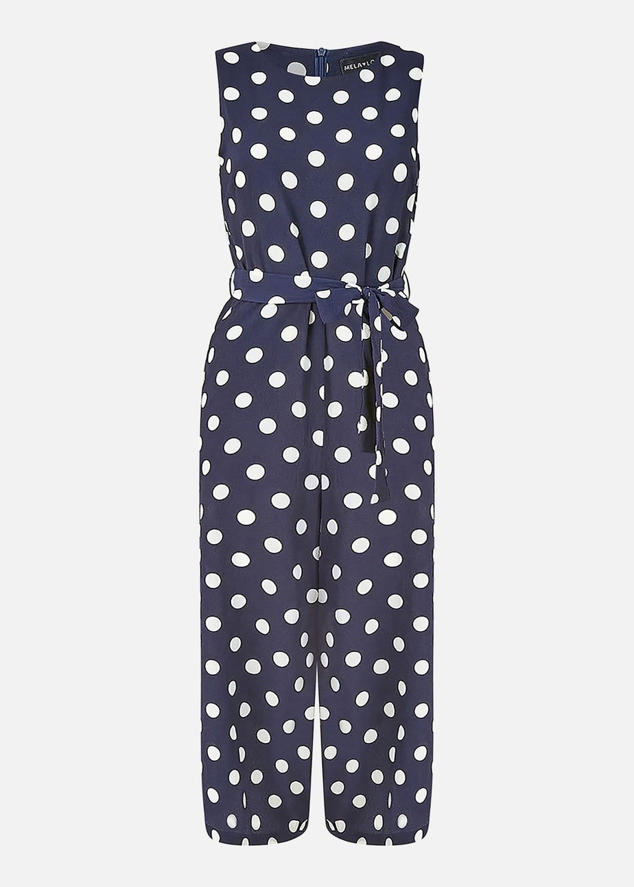 Mela Navy Polka Dot Culotte Jumpsuit
