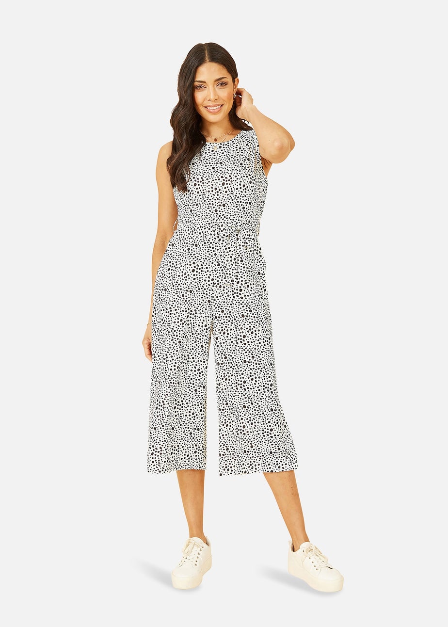 Mela White Animal Print Culotte Jumpsuit