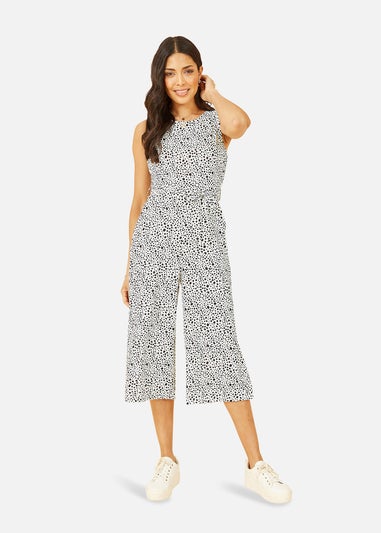 Mela White Animal Print Culotte Jumpsuit