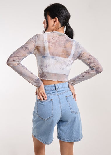 Pink Vanilla Blue Mesh Printed LA Long Sleeve Top