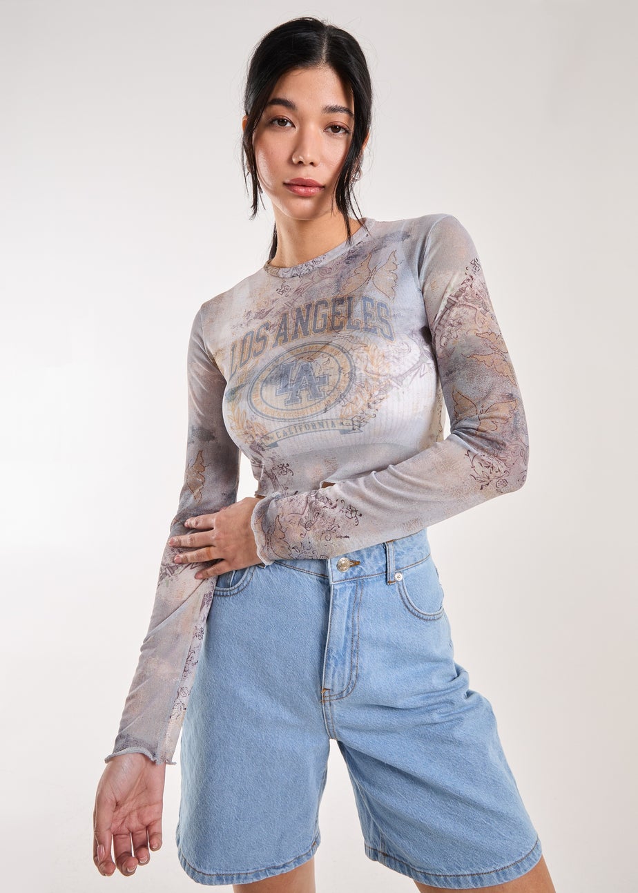 Pink Vanilla Blue Mesh Printed LA Long Sleeve Top