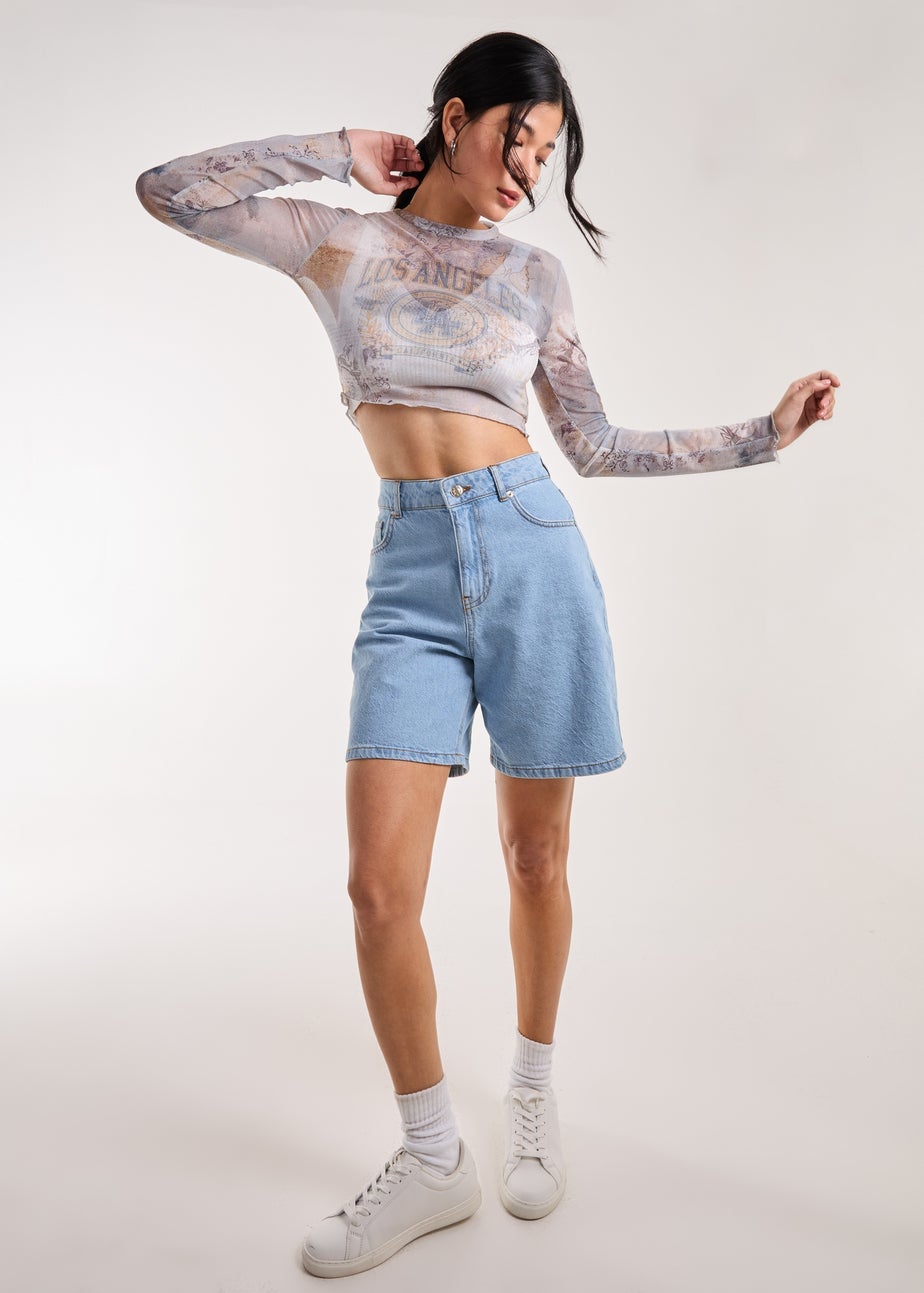 Pink Vanilla Blue Mesh Printed LA Long Sleeve Top