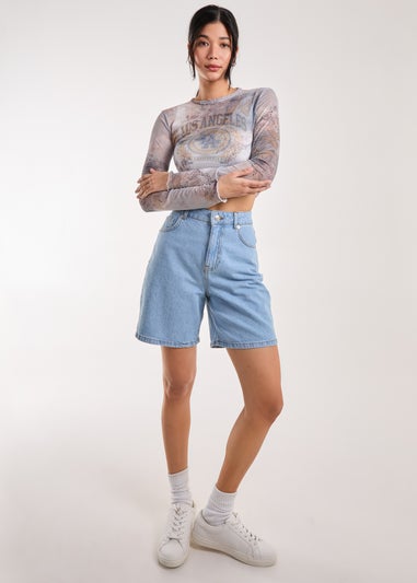 Pink Vanilla Blue Mesh Printed LA Long Sleeve Top