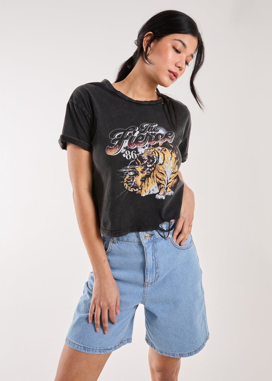 Pink Vanilla Black Fierce Graphic Distressed Washed Tee