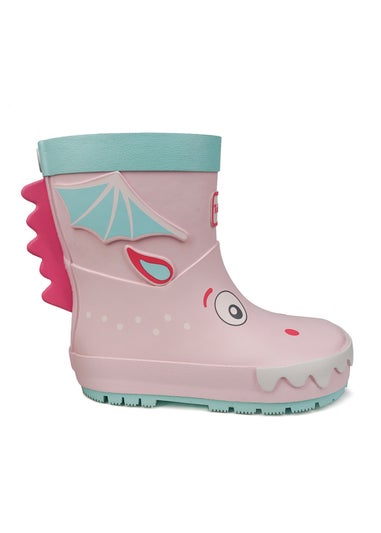 ToeZone Girls Pink Grace Novelty Dragon Rain Boot (Younger 6- Older 12)
