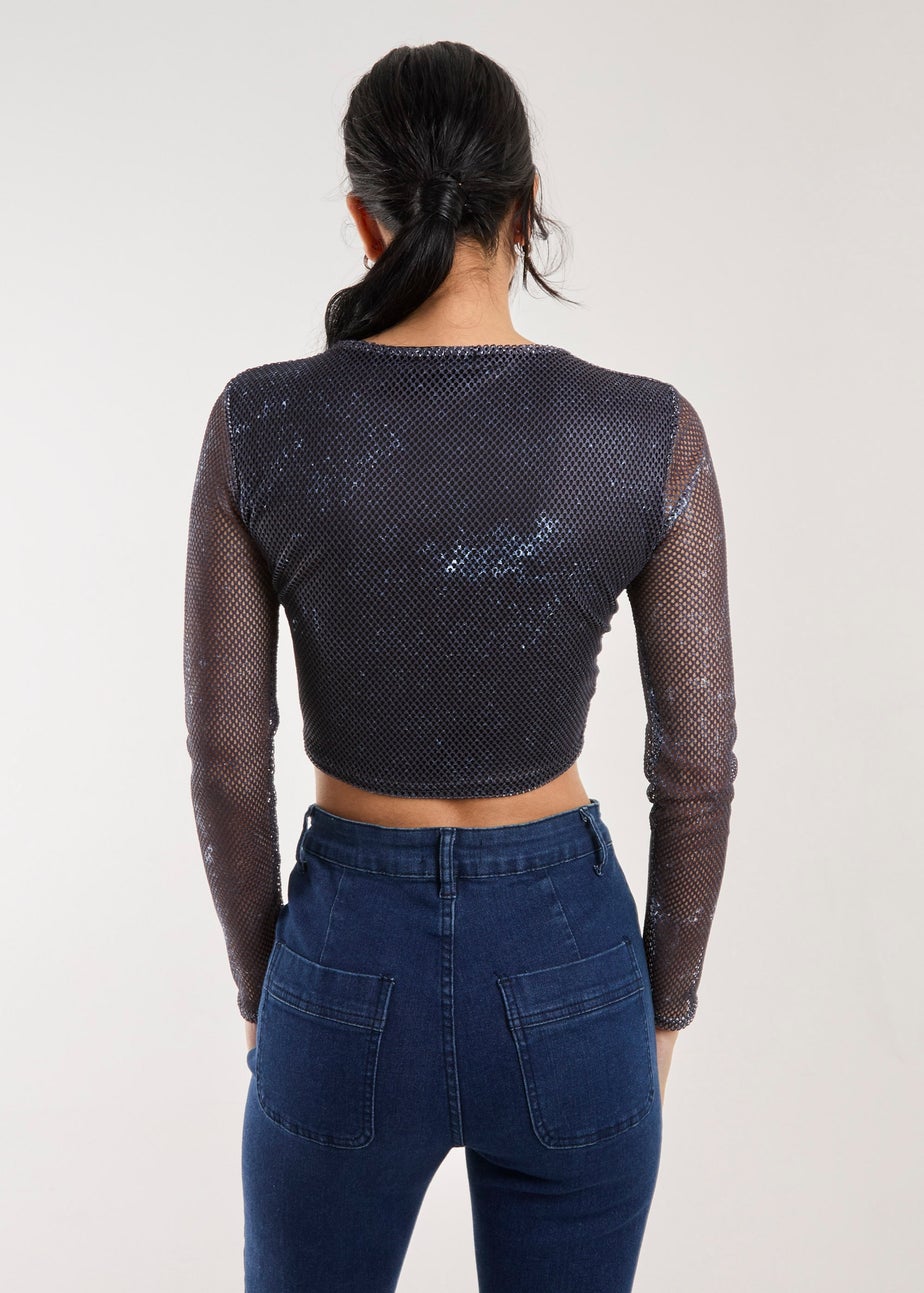 Pink Vanilla Charcoal Mesh Athleisure Long Sleeve Net Top