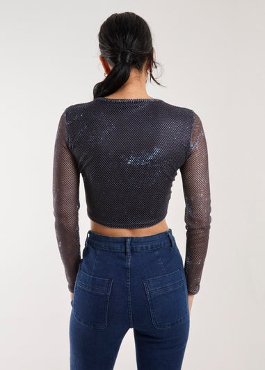 Pink Vanilla Charcoal Mesh Athleisure Long Sleeve Net Top