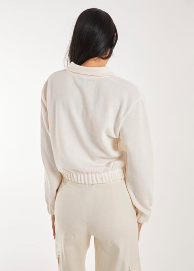 Pink Vanilla Stone High Neck Zip Up Cropped Sweatshirt