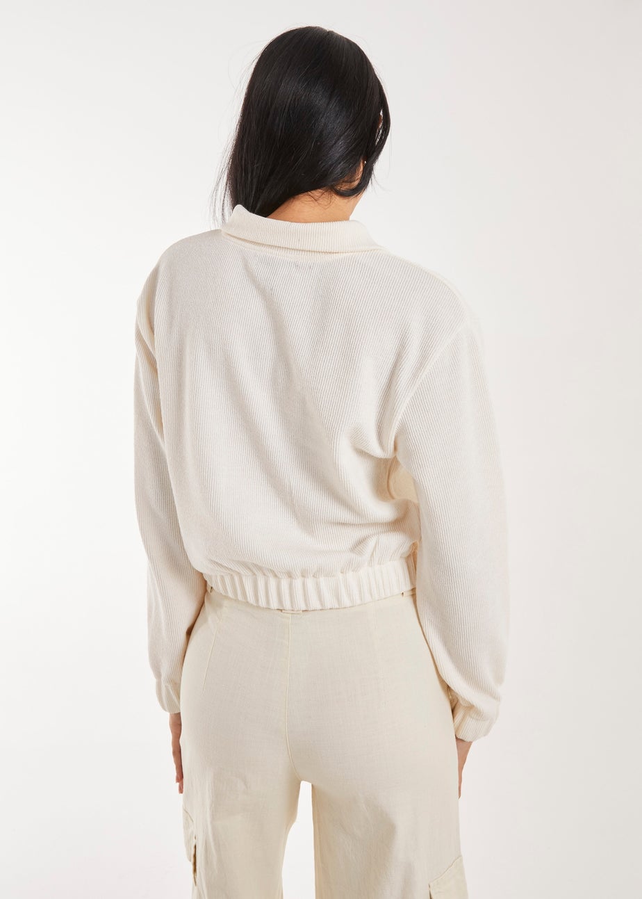 Pink Vanilla Stone High Neck Zip Up Cropped Sweatshirt