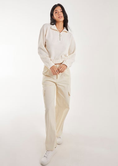 Pink Vanilla Stone High Neck Zip Up Cropped Sweatshirt