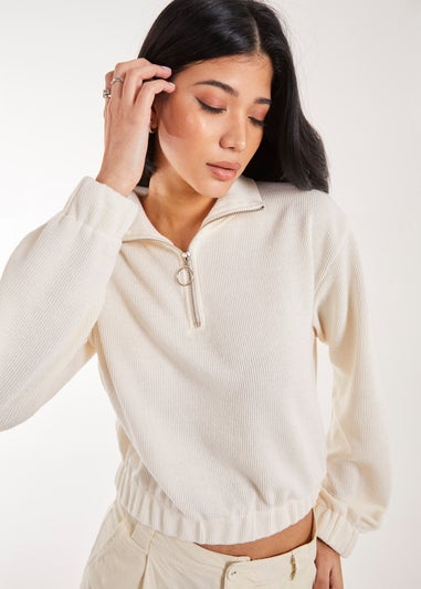 Pink Vanilla Stone High Neck Zip Up Cropped Sweatshirt