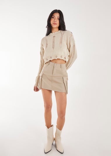 Pink Vanilla Stone Oversized Pocket Cargo Mini Skirt