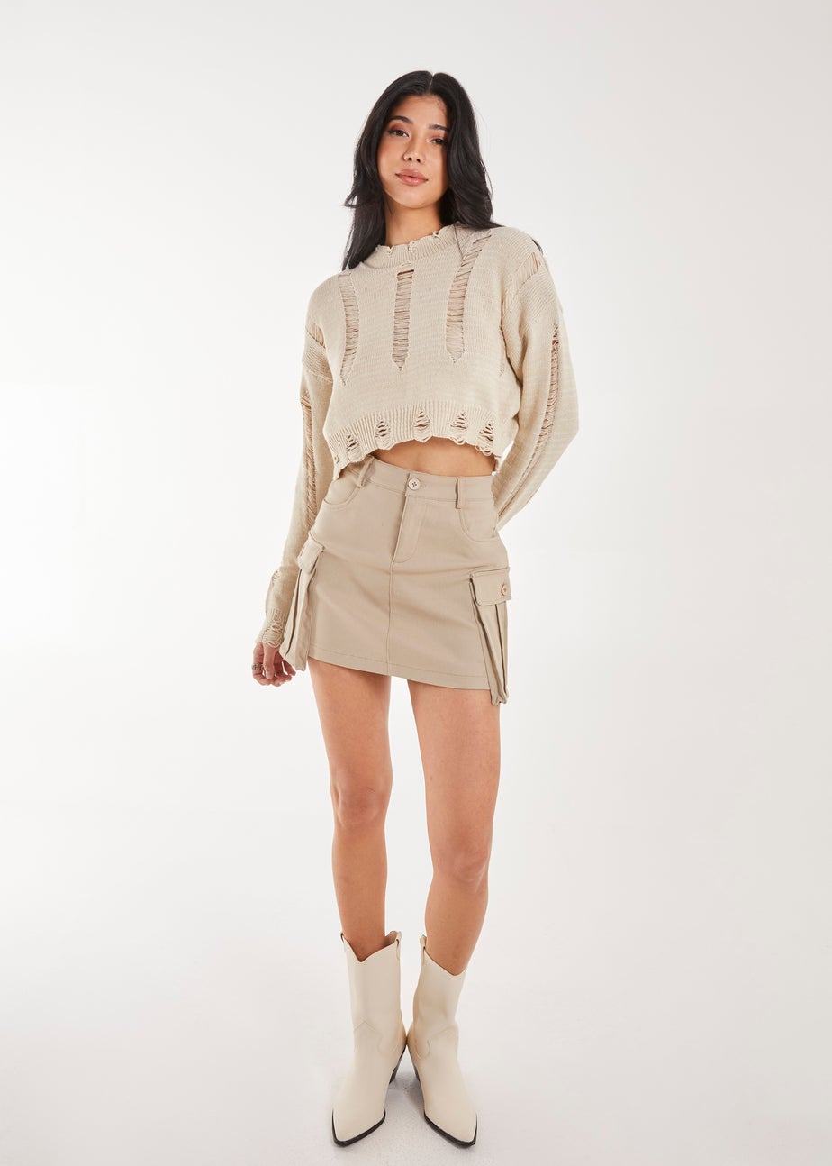 Pink Vanilla Stone Oversized Pocket Cargo Mini Skirt