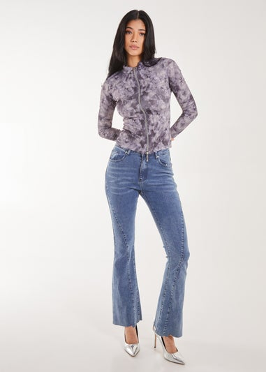 Pink Vanilla Midnight Blue Acid Distressed Look Double Zip Top