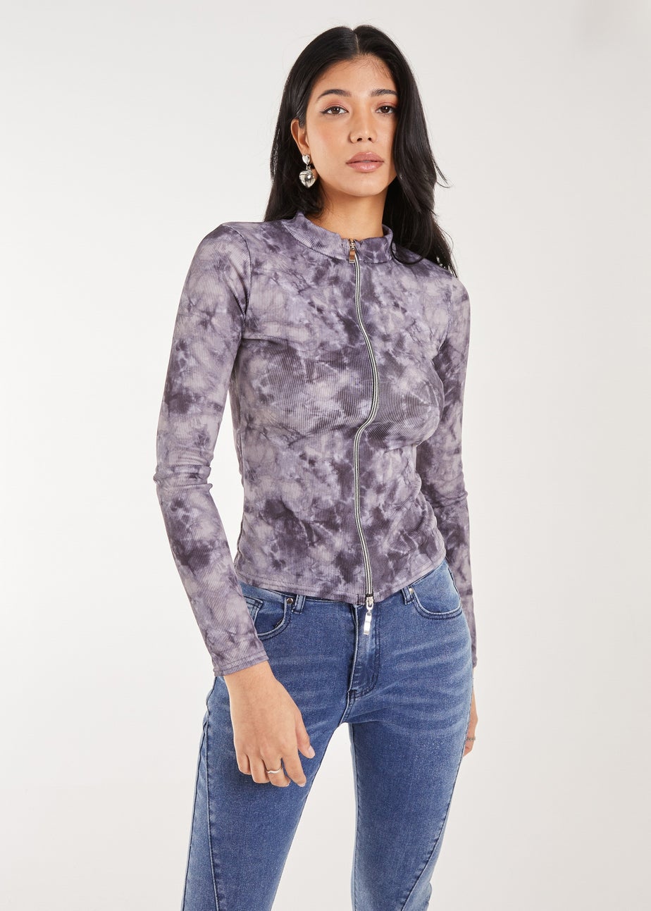 Pink Vanilla Midnight Blue Acid Distressed Look Double Zip Top