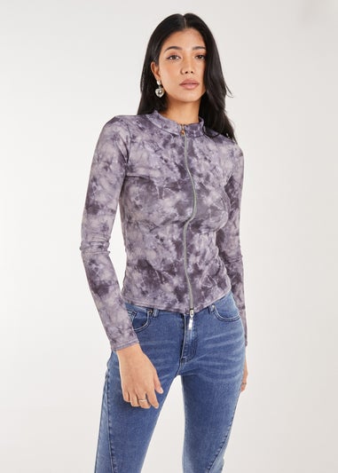 Pink Vanilla Midnight Blue Acid Distressed Look Double Zip Top