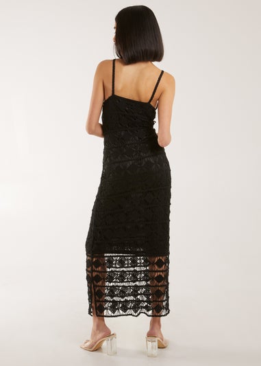 Pink Vanilla Black Crochet Geo Pattern Maxi Dress