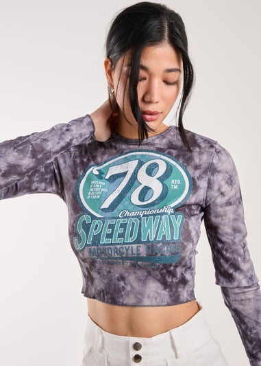 Pink Vanilla Blue Racer Washed Printed Long Sleeve Top