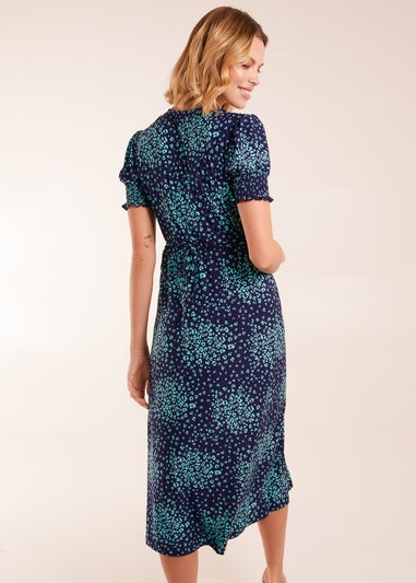 Blue Vanilla Navy Ditsy Floral Button Front Midi Dress