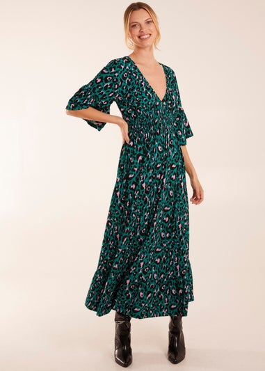 Blue Vanilla Teal Elasticated Neck Shirred Waist Midi Dress