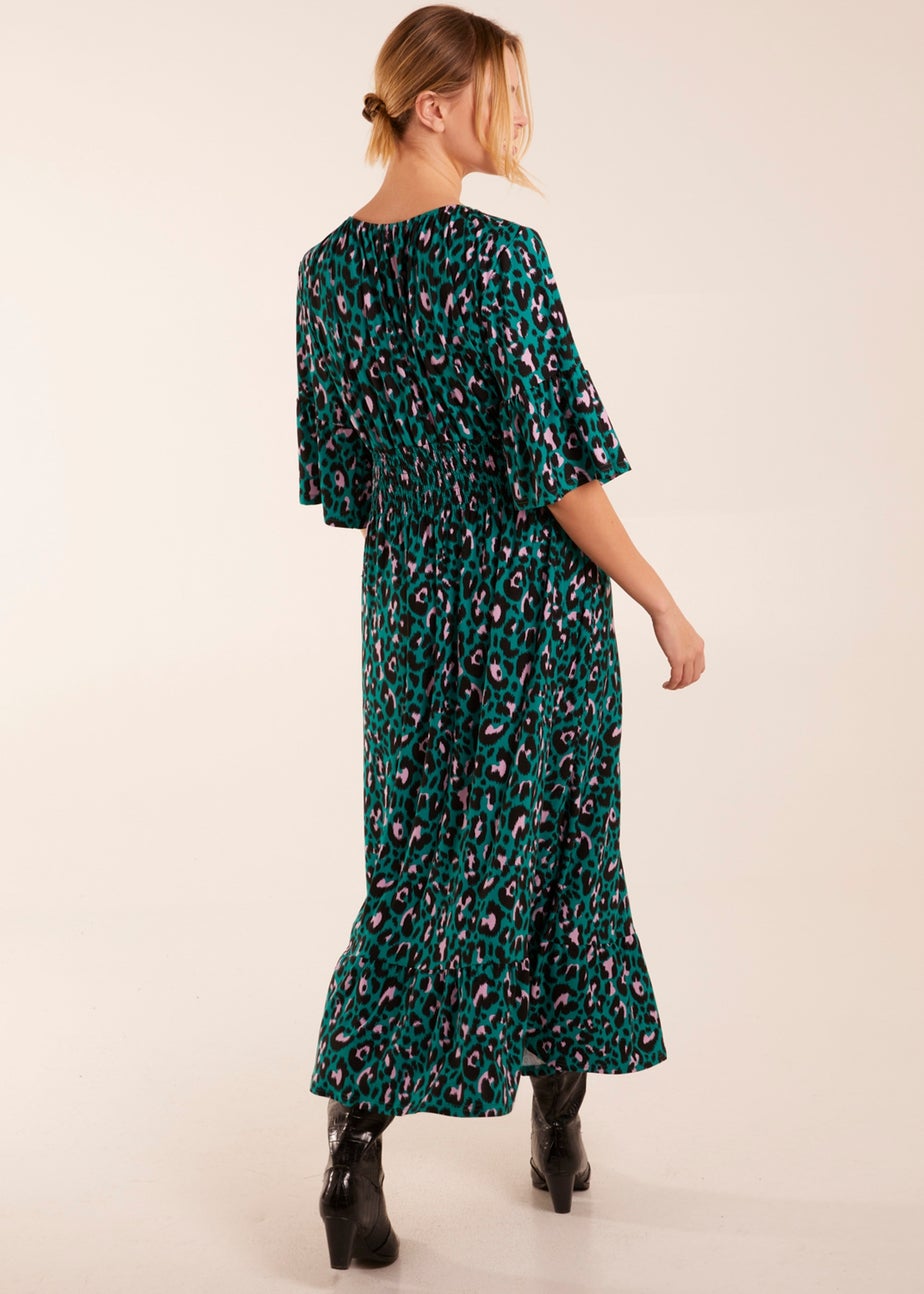 Blue Vanilla Teal Elasticated Neck Shirred Waist Midi Dress