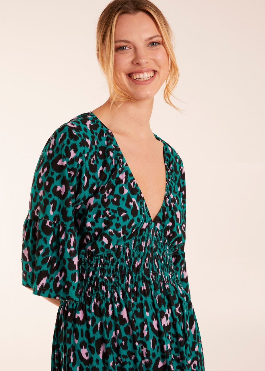 Blue Vanilla Teal Elasticated Neck Shirred Waist Midi Dress