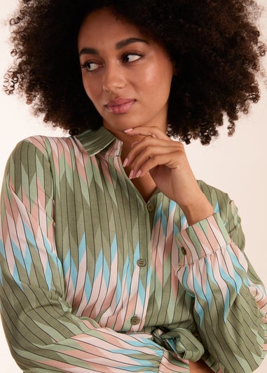 Blue Vanilla Khaki Zig Zag Print Shirt Dress