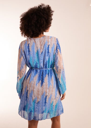Blue Vanilla Blue Zig Zag Printed Belted Dress