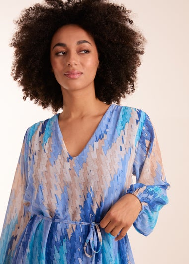 Blue Vanilla Blue Zig Zag Printed Belted Dress