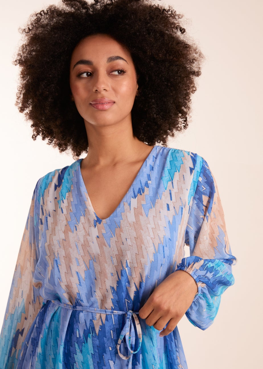 Blue Vanilla Blue Zig Zag Printed Belted Dress