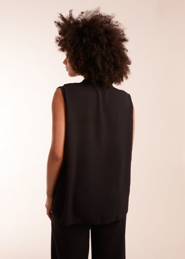 Blue Vanilla Black V Neck Ruffle Top with Knot