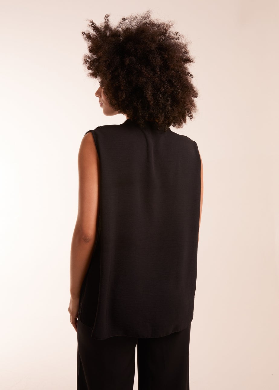 Blue Vanilla Black V Neck Ruffle Top with Knot