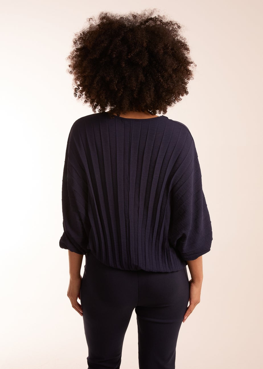 Blue Vanilla Navy Pleated Batwing Top