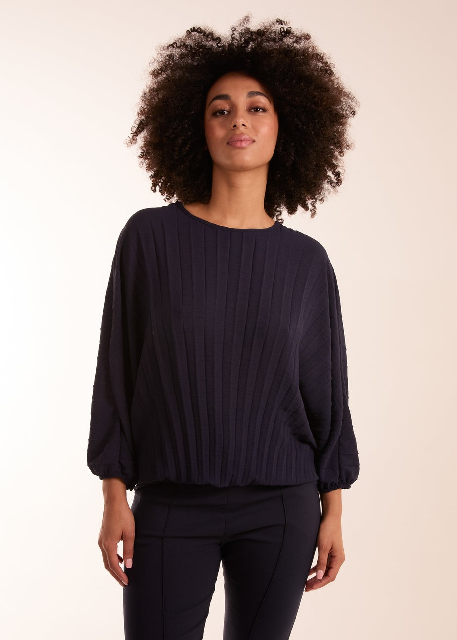 Blue Vanilla Navy Pleated Batwing Top