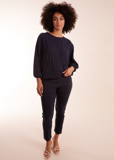 Blue Vanilla Navy Pleated Batwing Top