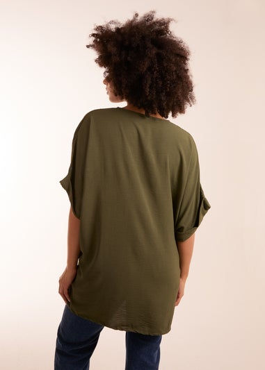 Blue Vanilla Khaki Knot Detail Top