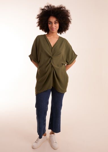 Blue Vanilla Khaki Knot Detail Top