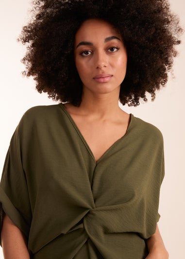 Blue Vanilla Khaki Knot Detail Top