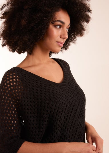 Blue Vanilla Black Crochet Lace V Neck Top