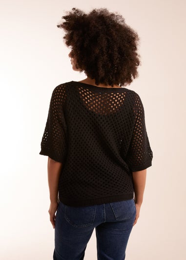 Blue Vanilla Black Crochet Lace V Neck Top